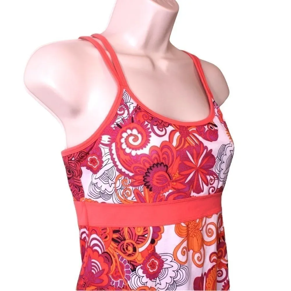PrAna Athleisure Summer Tank Top Paisly Floral in Maroon Orange Print Sz. Small